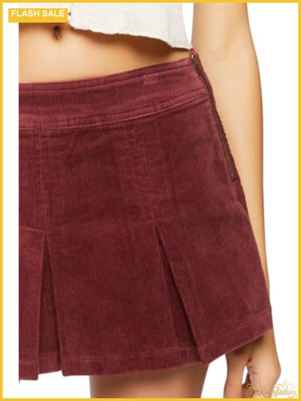 Women's Pleated Corduroy Mini Skirt Low Rise Drop Waist - Picture 5 of 5